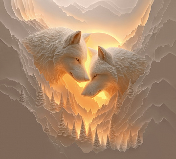 Фотообои 3D барельеф с эффектом подсветки Волки для спальни